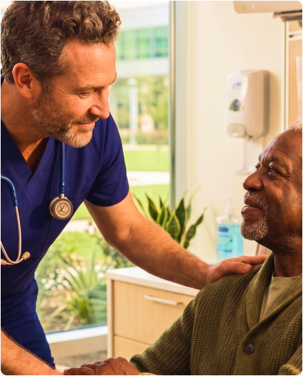 A clinician speaking with a patient